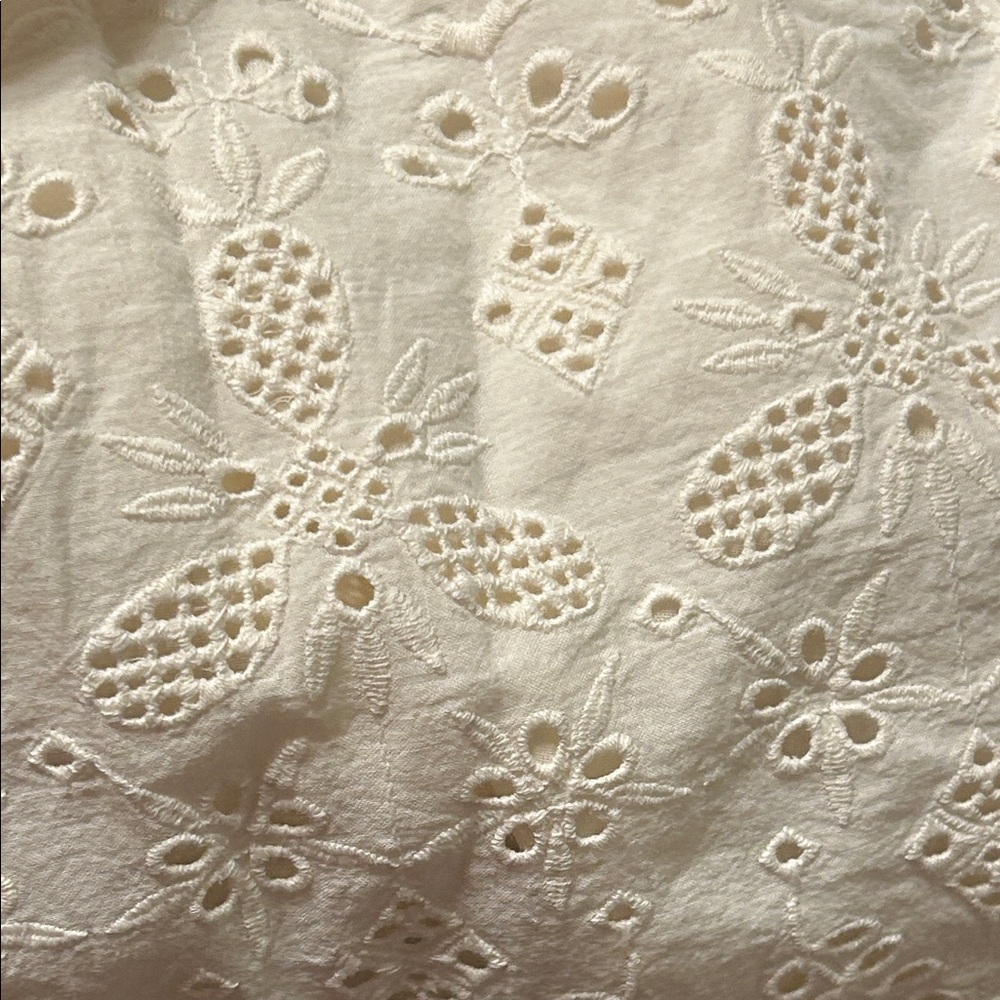 🎒LUCKY BRAND Light Cream Eyelet Midi Dress with Smocked Back size L GUC - Picture 12 of 16